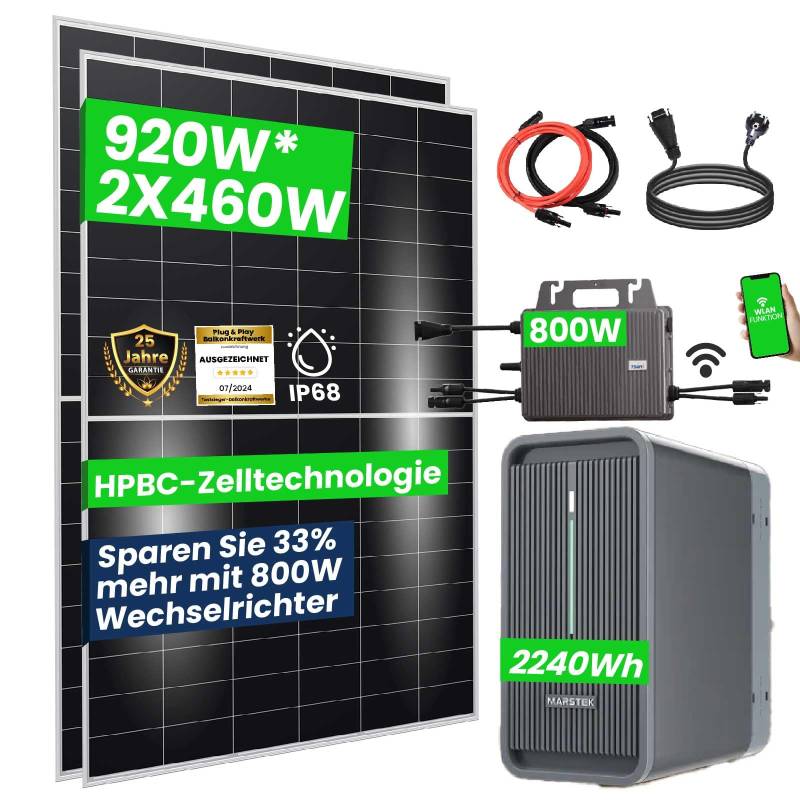 920W/800W Balkonkraftwerk mit Speicher Komplettset 2,24 kWh Marstek B2500-D | TSUN 800W WIFI Wechselrichter von CG Camper Gold