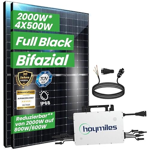 Balkonkraftwerk Komplettset 2000W Bifazial | Hoymiles Wechselrichter 2000W | Photovoltaik Solaranlage mit 5m Wielandstecker von CG Camper Gold