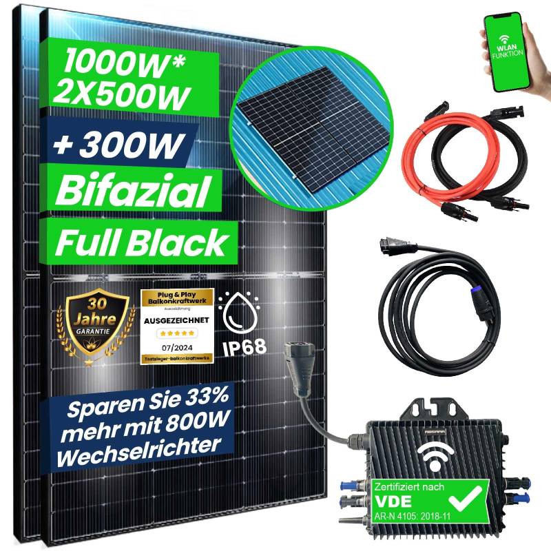 CamperGold® 1000W Balkonkraftwerk Bifazial Komplettset Photovoltaik Solaranlage mit 800W WIFI Wechselrichter Smart Mini PV Anlage | Stockschrauben PV Montagesystem von CG Camper Gold