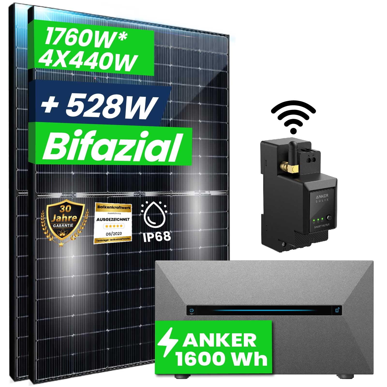 CamperGold® 1760W Bifazial Balkonkraftwerk mit Speicher Komplett Set inkl. 800W integrietem Wechselrichter mit Solarspeicher Photovoltaik Solaranlage von CG Camper Gold