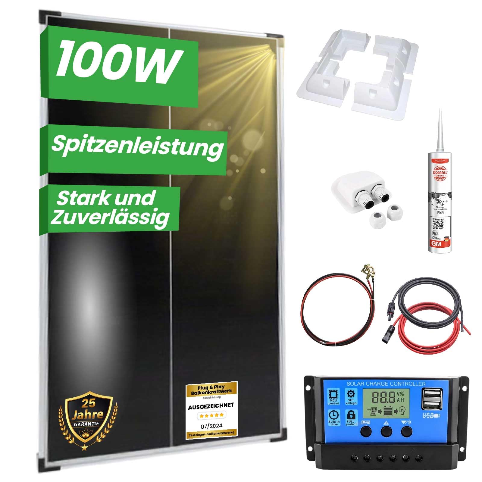 CamperGold® Solar Komplettsystem für Wohnmobile, Wohnwagen und Boote (100 Watt Solar Komplettsystem) von CG Camper Gold