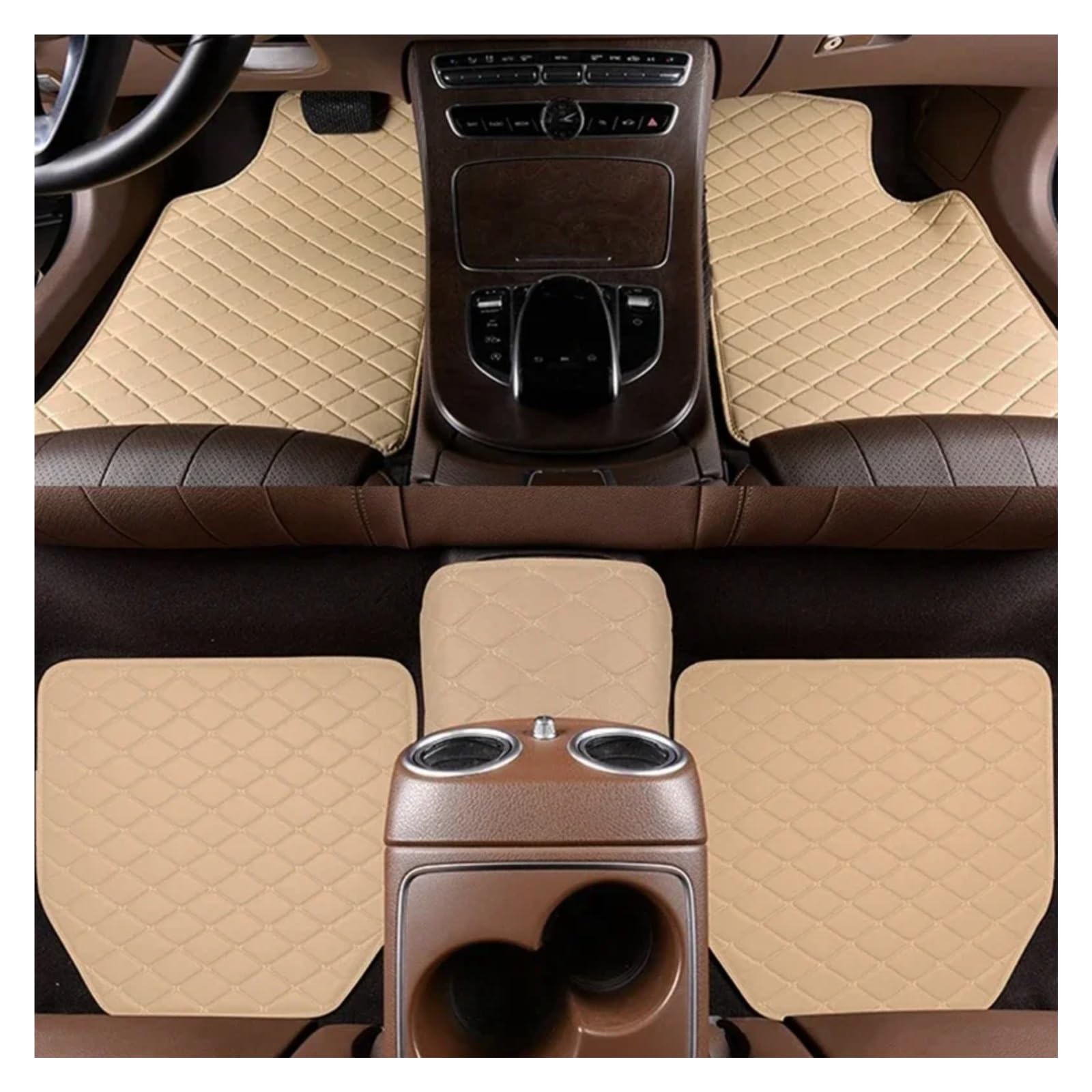 Autoteppiche Auto-Fußmatten 5-teilig Universal PU-Leder wasserdicht Auto-Fußpolsterschutz Auto-Innenraum Auto-Innenraum-Zubehör Fussmatten Auto(Beige) von CGBWMB