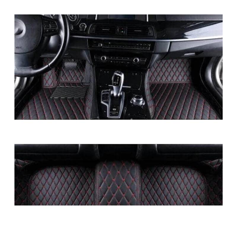 Autoteppiche Für Citroen C4 Für Cactus 2014~2020 wasserdichte Leder-Automatte Komplettset Autozubehör Automatten Boden Fussmatten Auto(Black red 1set,Linkslenker) von CGBWMB