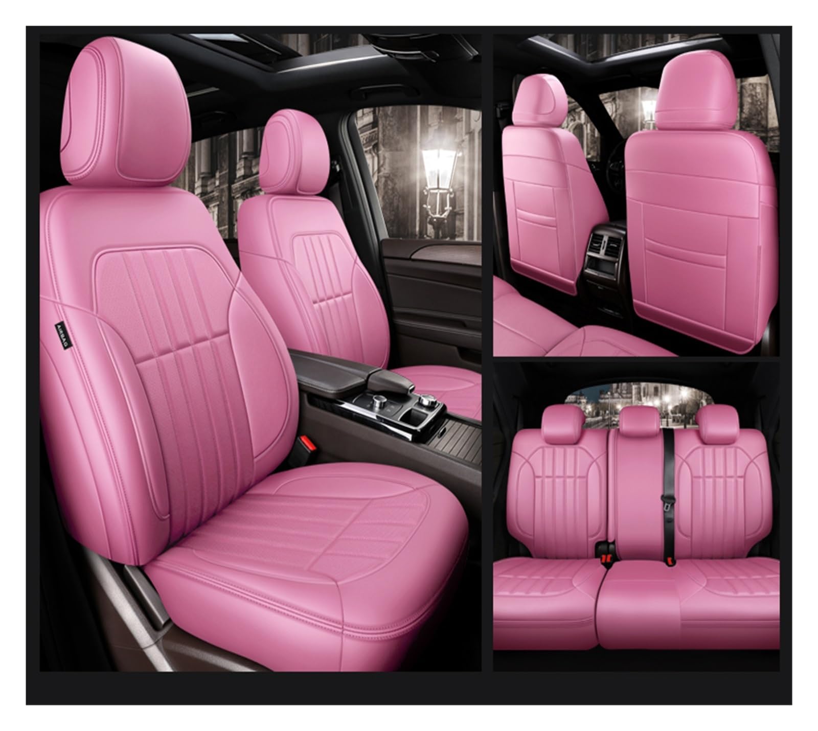 CGBWMB Auto-Sitzbezüge Für Benz W204 W205 W211 W203 W246 Autozubehör Sitzbezug Für 5 Sitze Komplettset Lederspezifisch Autositzbezüge(Pink) von CGBWMB