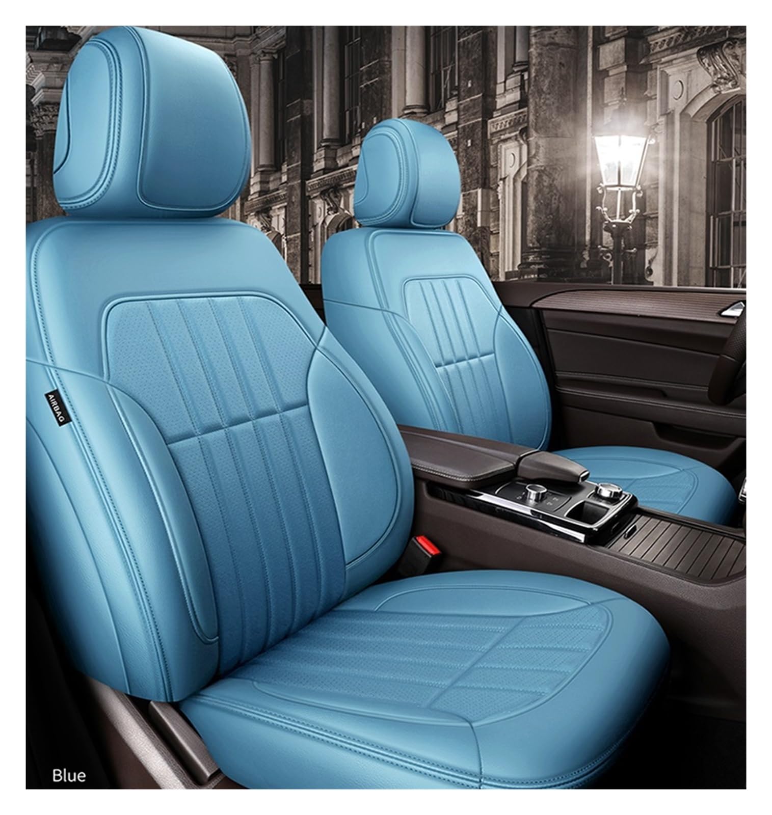 CGBWMB Auto-Sitzbezüge Für Benz W204 W205 W211 W203 W246 Autozubehör Sitzbezug Für 5 Sitze Komplettset Lederspezifisch Autositzbezüge(Sky Blue) von CGBWMB