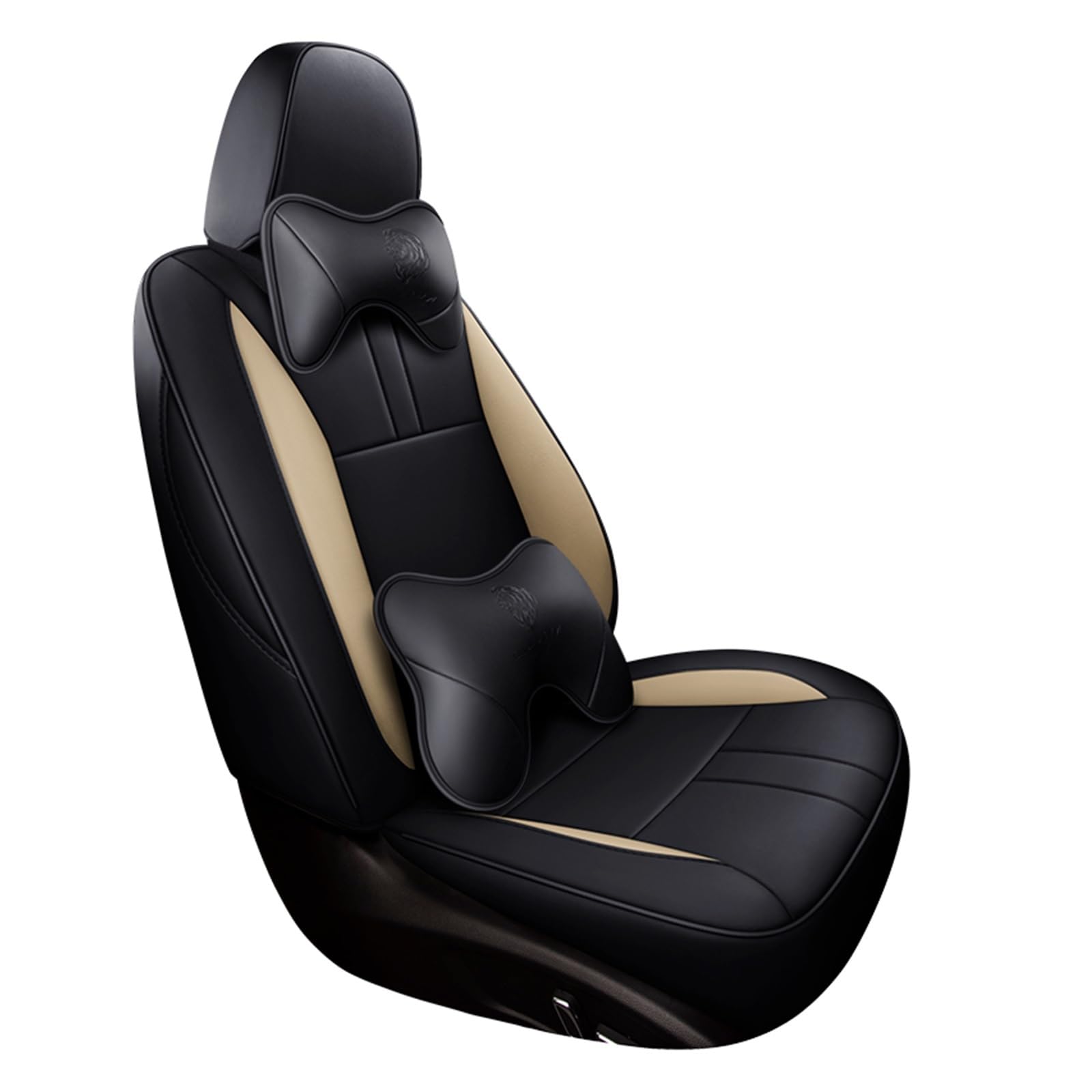 CGBWMB Auto-Sitzbezüge Für GAC Für GS8 Leder Kissen 5 7 Sitze Vorne Und Hinten Komplettes Set Künstliche Leder Auto Sitz Abdeckung Autositzbezüge(Luxury Black beige,7 Seats) von CGBWMB