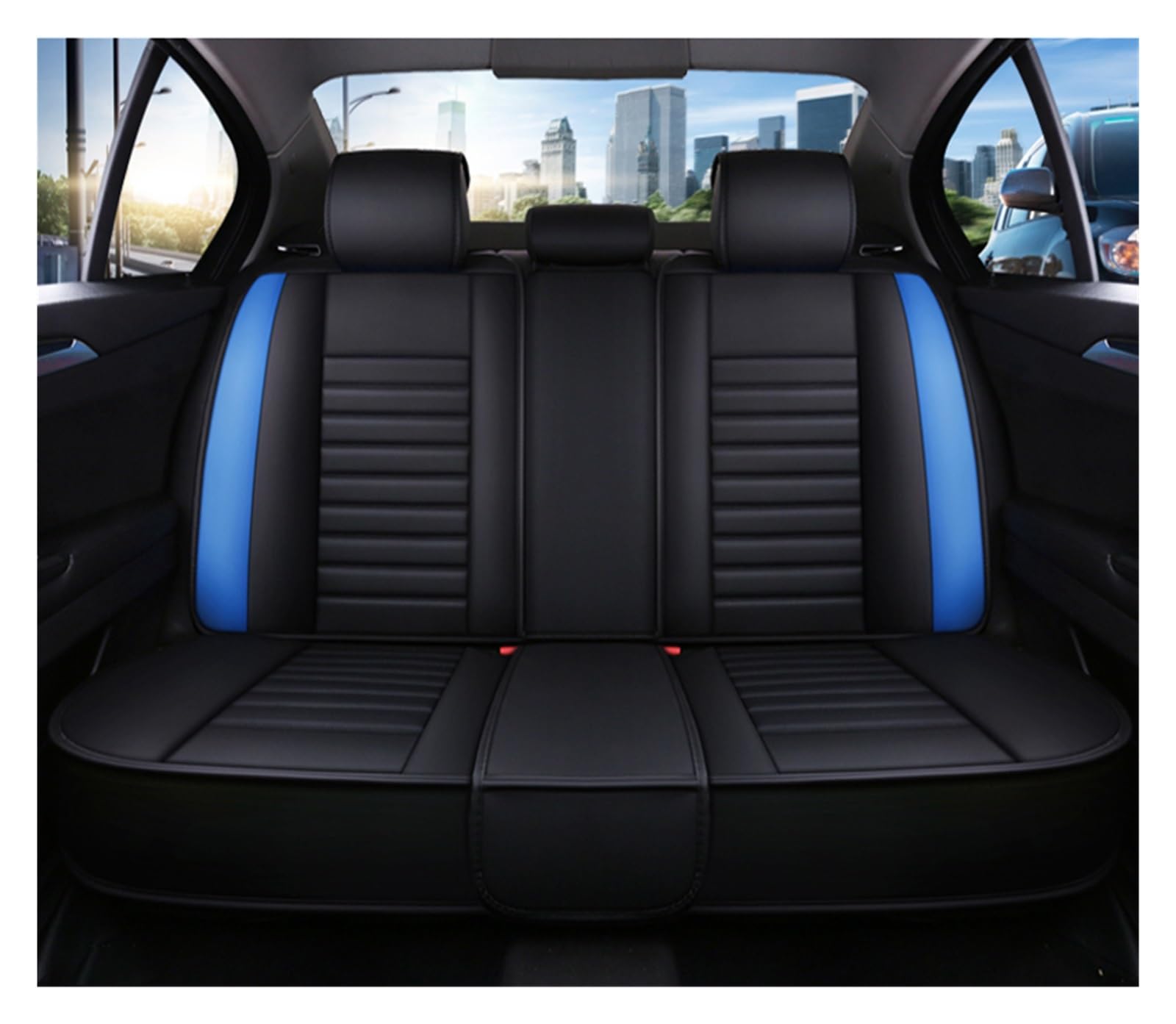 CGBWMB Auto-Sitzbezüge Für Hyundai Für Tucson Für Kona Für Ioniq 5 I30 Ix35 I20 I40 Auto Sitzbezug Universal Schwarz Blau Rot Leder Auto Zubehör Autositzbezüge(Rear Serats-Blue) von CGBWMB