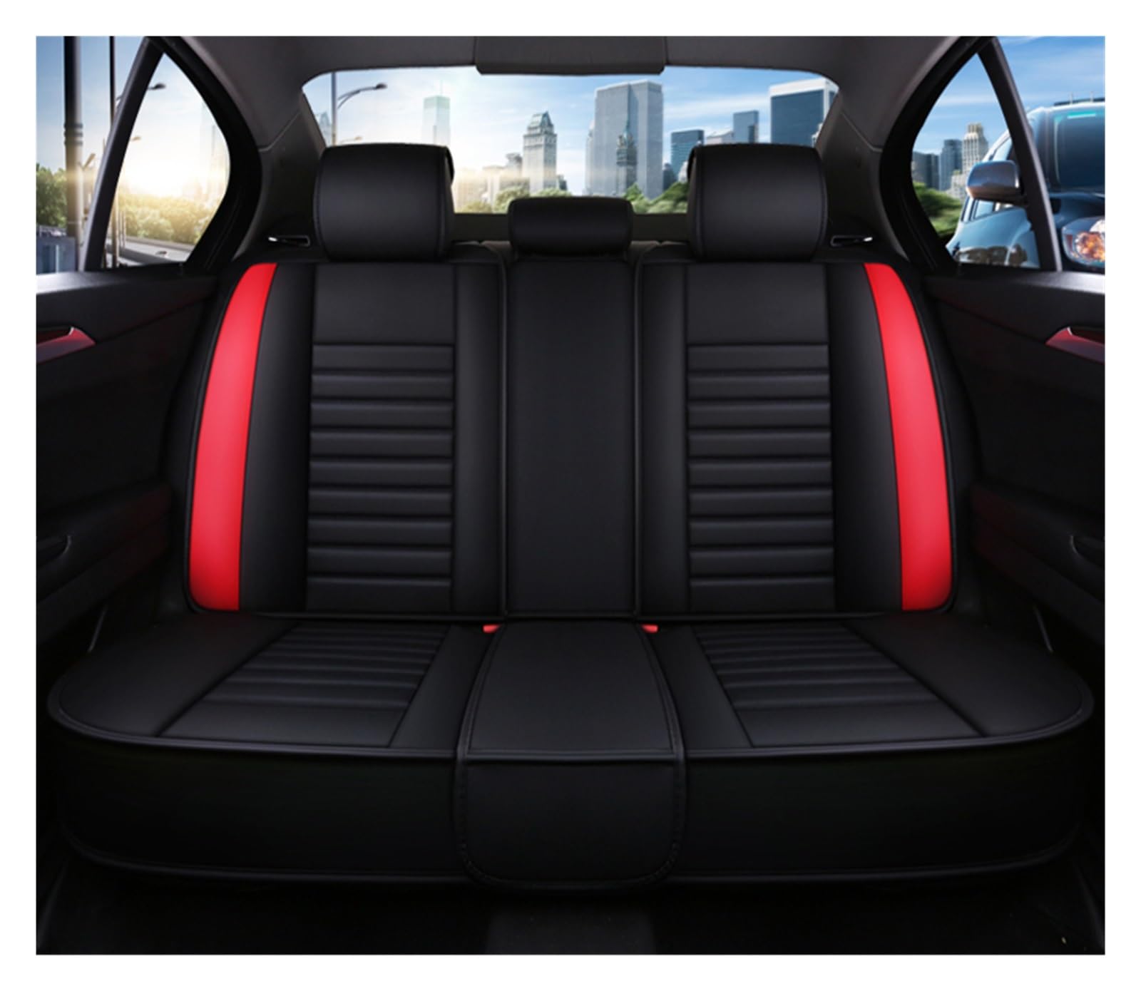 CGBWMB Auto-Sitzbezüge Für Hyundai Für Tucson Für Kona Für Ioniq 5 I30 Ix35 I20 I40 Auto Sitzbezug Universal Schwarz Blau Rot Leder Auto Zubehör Autositzbezüge(Rear Serats-Red) von CGBWMB