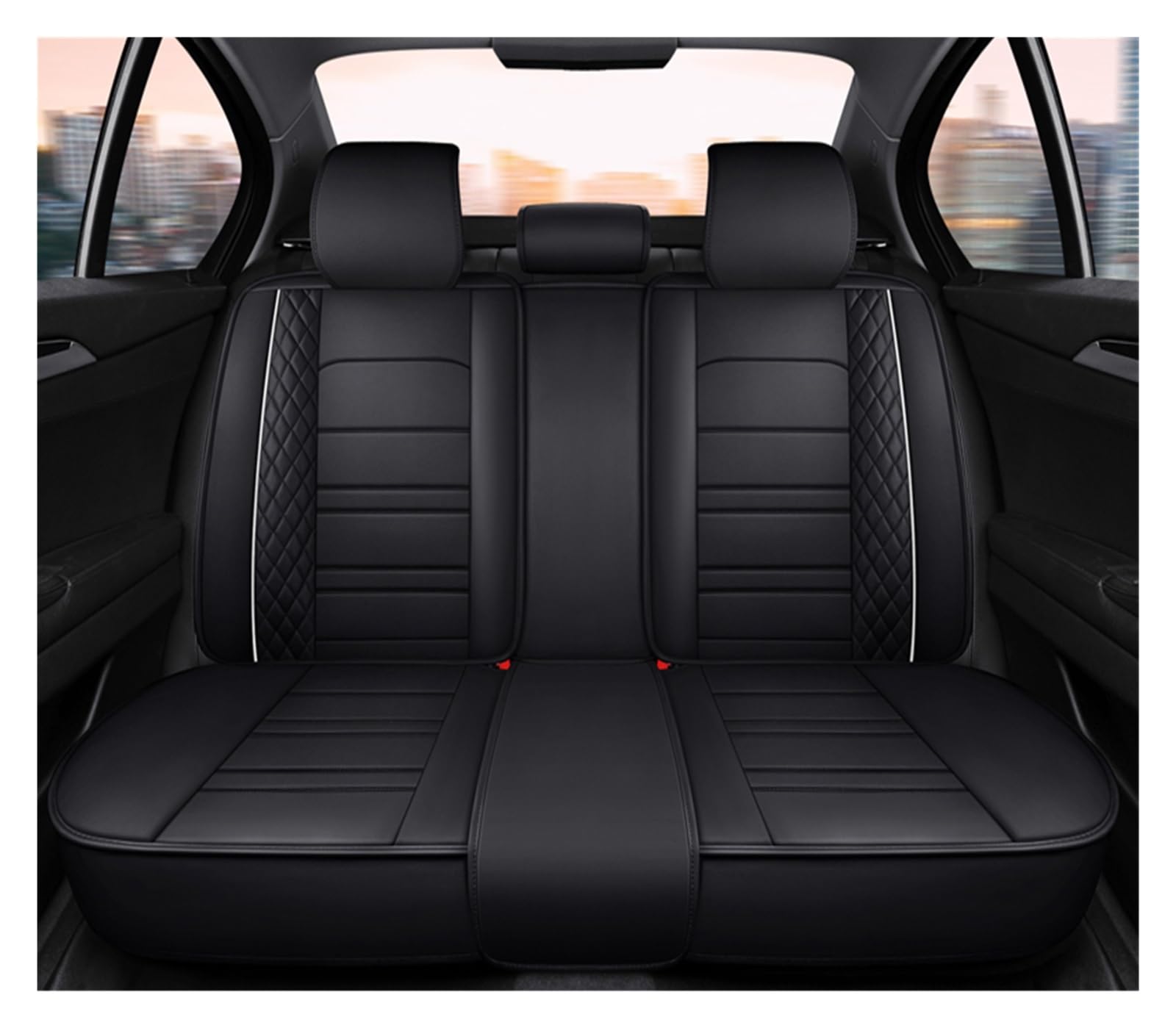 CGBWMB Auto-Sitzbezüge Für SsangYong Für Actyon Für Sport Für Korando Für Kyron Auto Sitz Abdeckung Universal Leder Auto Zubehör Autositzbezüge(Rear-Black White) von CGBWMB