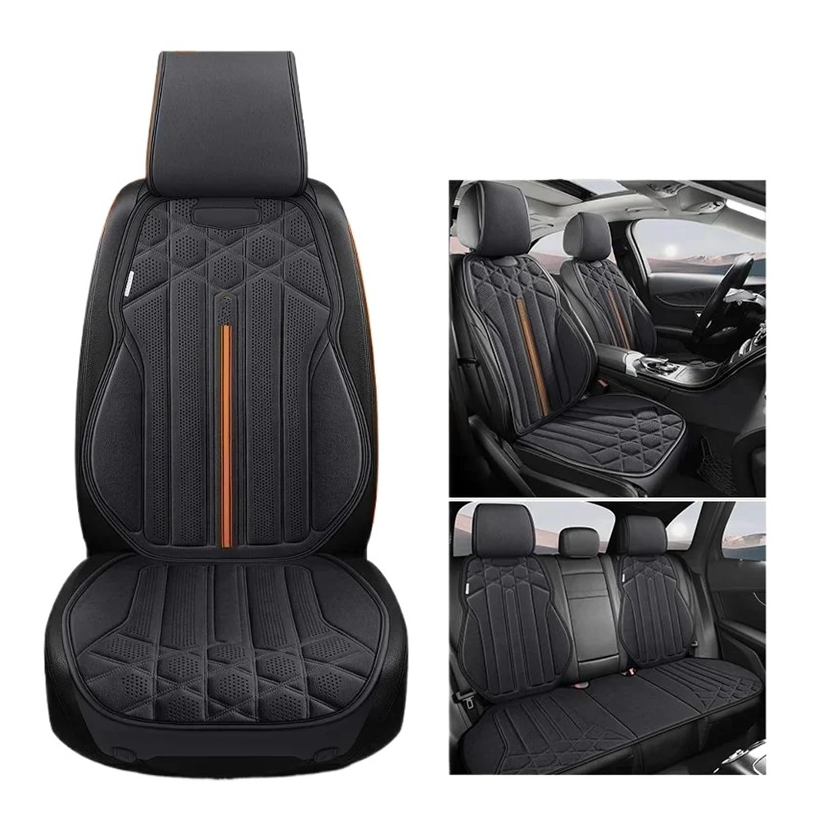 CGBWMB Auto-Sitzbezüge Universal Auto Sitz Abdeckung Vier Saison Auto Atmungsaktive Flachs Sattel Pad Sitzbezüge Für Auto Sitze Abdeckung Schutz Autositzbezüge(Black Grey Set) von CGBWMB