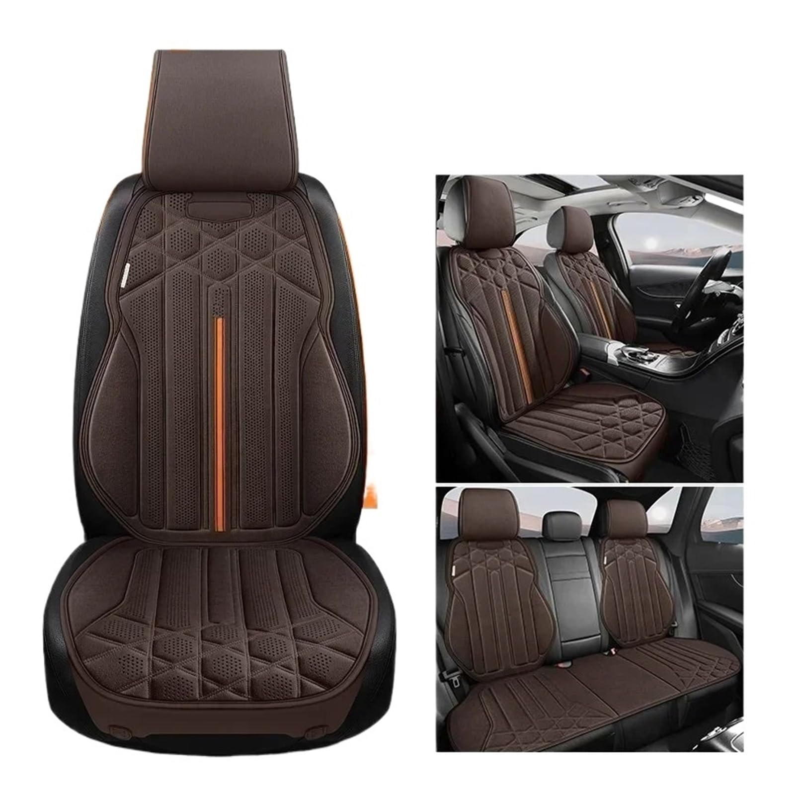 CGBWMB Auto-Sitzbezüge Universal Auto Sitz Abdeckung Vier Saison Auto Atmungsaktive Flachs Sattel Pad Sitzbezüge Für Auto Sitze Abdeckung Schutz Autositzbezüge(Brown Set) von CGBWMB