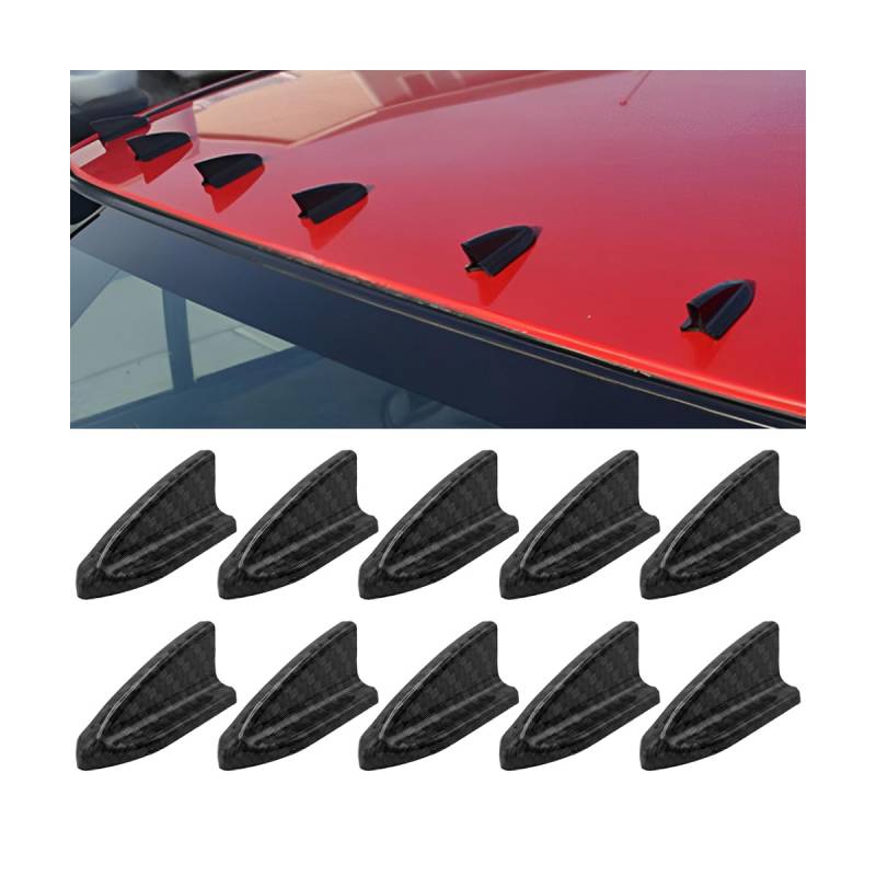 CGEAMDY 10 Stück Auto Dach Haifischflossen Spoiler, Auto Dach Haifischflosse Spoiler Flügel Kit Vortex Generator, Carbon Fibre Auto Dach Haifischflossen Spoiler Flügel Kit von CGEAMDY