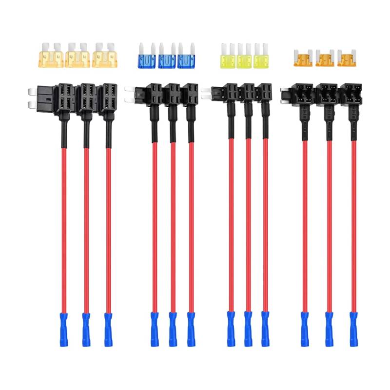 CGEAMDY 12 Stück Standard Autosicherungen Add-a-Circuit Sicherung Tap, Auto Add-a-Circuit Fuse Tap Set, Mini Hinzufügen Eines Stromkreises Adapter Sicherungen Kit von CGEAMDY