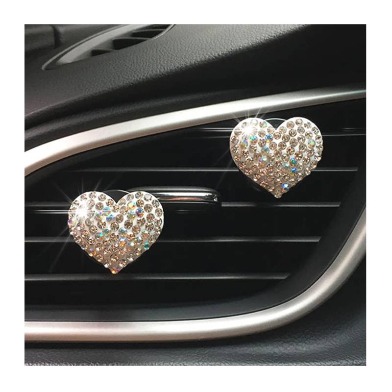 CGEAMDY 2 Stück Auto Lüftungsclip Liebe Herzform Dekoration, Auto Lüftungsschlitz Clips, Auto Lufterfrischer Aromatherapie Clips Bling Strass Auto Charm Zubehör Für Mädchen Frauen (Weiß) von CGEAMDY