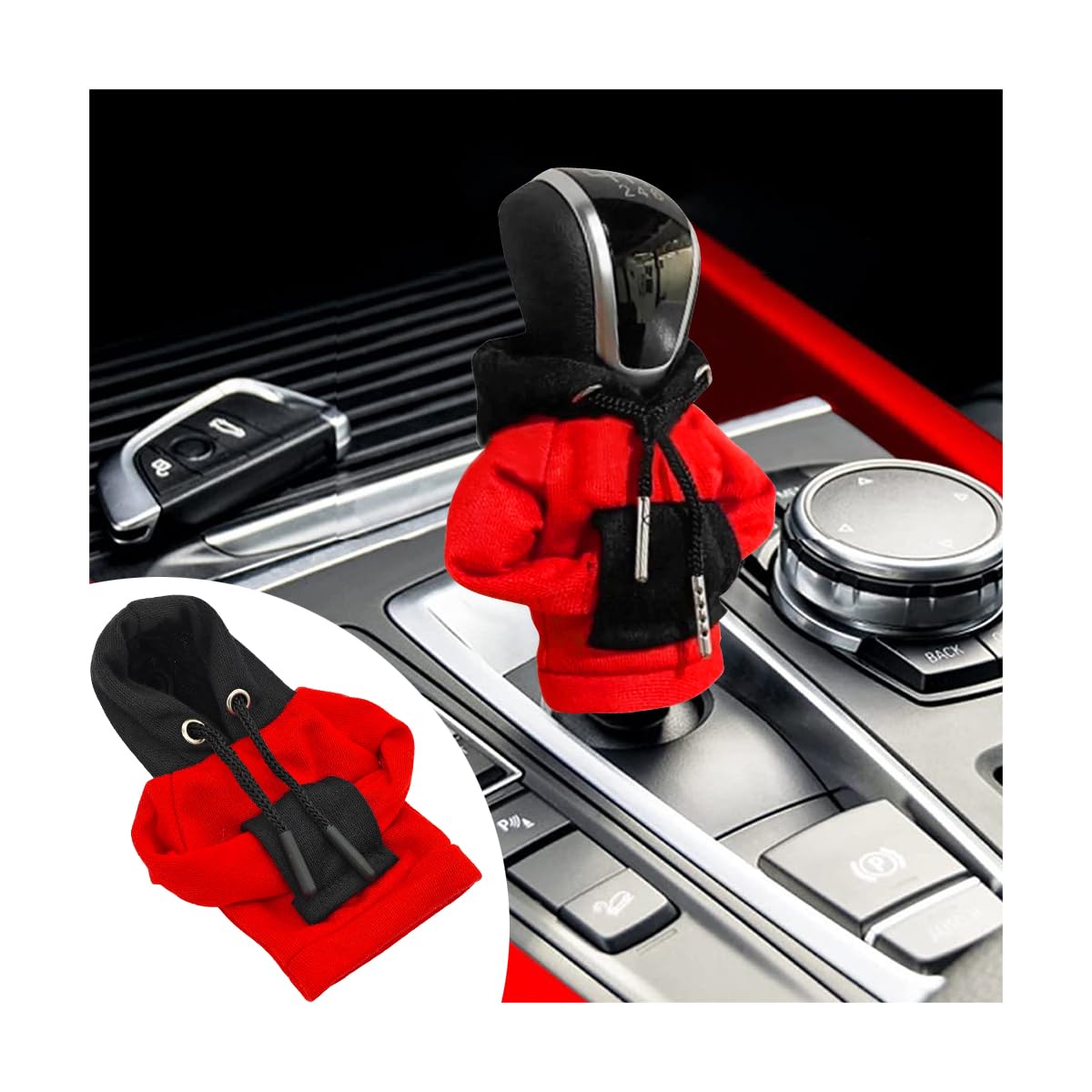 CGEAMDY 2 Stück Auto Schaltknauf Abdeckung, Auto Hoodie Schaltknauf, Hoodie Pulli für Gangschaltung, Schalthebel Schaltknauf Hoodie für Auto Dekoration(Rot+Schwarz) von CGEAMDY