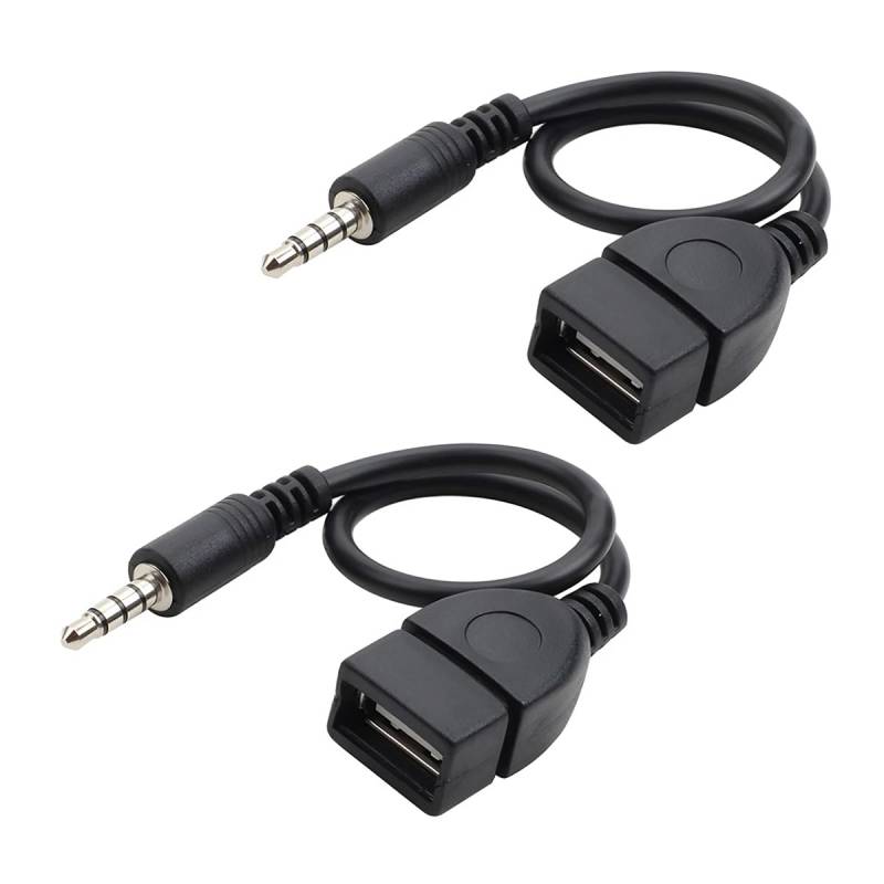 CGEAMDY 2 Stück Aux-Zu-USB-Adapter, 3,5 Mm Stecker Auf USB 2.0 Buchse Aux Audio Adapterkabel, 3,5 Mm Aux-Audiostecker Auf USB 2.0 Stecker Ladekabel Adapterkabel von CGEAMDY