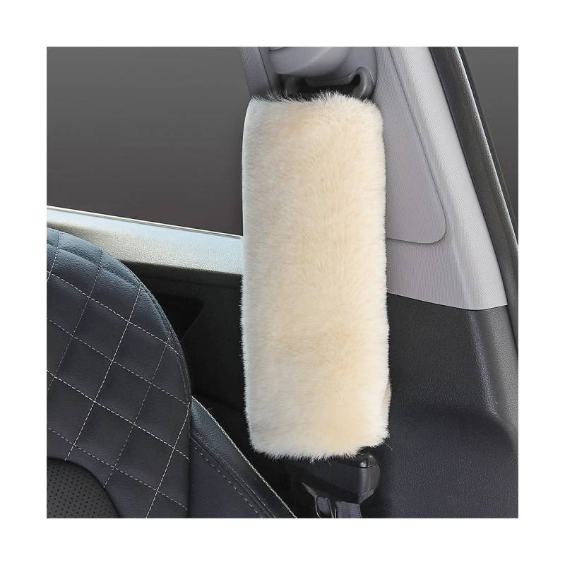 CGEAMDY 2 Stück Flauschig Weiches Kaninchenfell-Plüsch-Auto-Sicherheitsgurt-Polster, Bequemes Fahren Weiche Schultergurt-Abdeckungen and Geschirr-Pads（Beige） von CGEAMDY