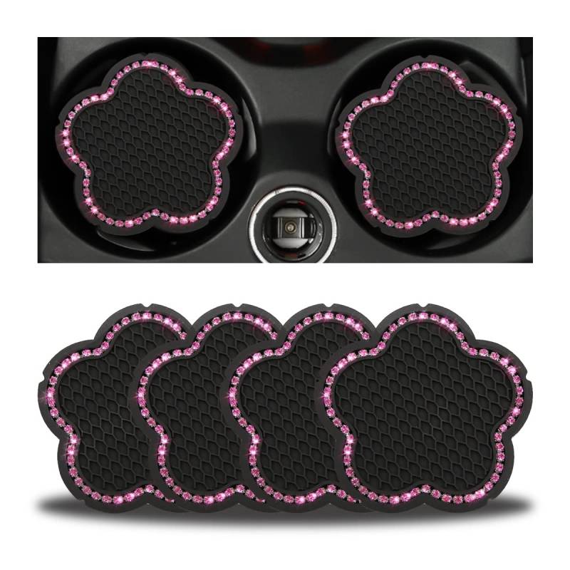 CGEAMDY 4 Stück Auto-Untersetzer Untersetzer, Bling Kristall Universal Silikon Anti-Rutsch Untersetzer Pad, Diamant Autodekoration Anti-Rutsch Tasse Matte(Rosa) von CGEAMDY