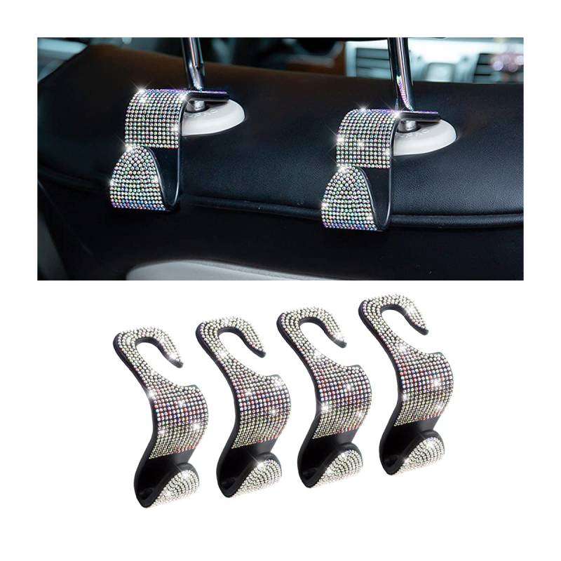 CGEAMDY 4 Stück Bling Auto Kopfstützen Haken, Autohaken Rücksitz Mit Strass Diamond, Universal-Sitz-Organizer-Aufbewahrungshaken Für Suspension Lebensmittels(Bunt) von CGEAMDY