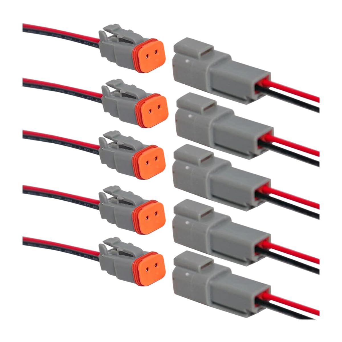 CGEAMDY 5 Paare 2-Polig Kabel Steckverbinder Stecker, DT Auto Wasserdicht Elektrische Stecker Connectors, Mit 10cm 16 AWG Kabel, Für Auto, Motorräder, LKW, Boots von CGEAMDY