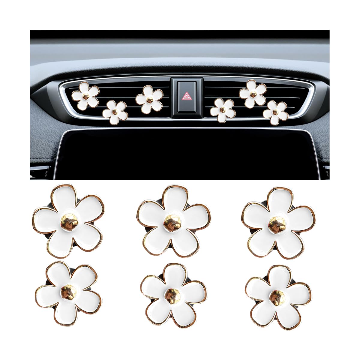 CGEAMDY 6 PCS Auto Lufterfrischer Vent Clip, Auto Lüftungsclips Deko Blumen Auto Dekoration, Nette Blume Autos Klimaanlage Outlet Clip Autos Air Freshener Clip Charm Autos Inter Decor Zubehör(Weiß) von CGEAMDY