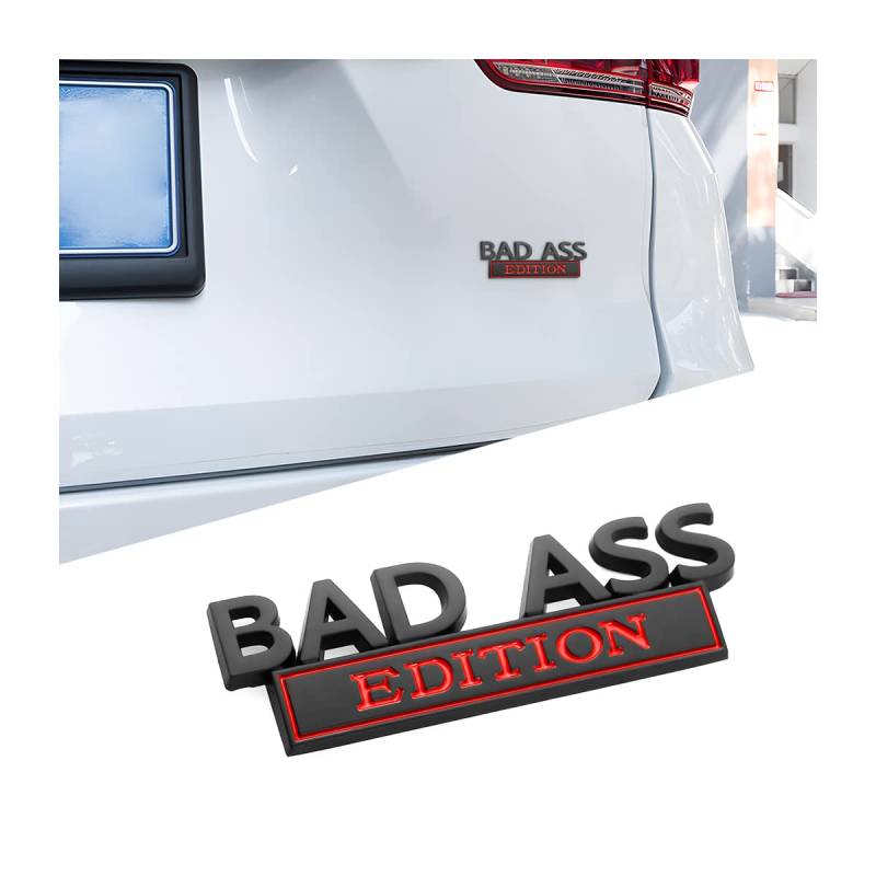 CGEMDY Auto Bad Ass Edition Emblem, Geeignet für Autoinnen Außendekoration oder Metall, Personalisierte Metallaufkleber Geeignet Auto-Emblem-Autoaufkleber(Schwarz-Rot) von CGEAMDY