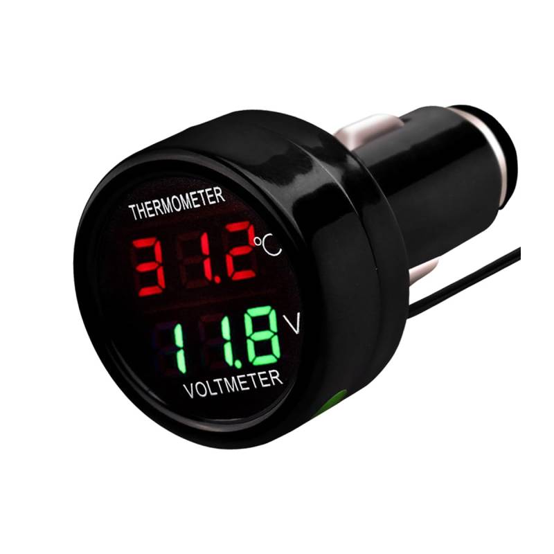 CGEAMDY Auto-Digital-Voltmeter-Thermometer Dc 12v, 2 in 1 Temperatur Tester Spannung Monitor Meter Zigarettenanzünder Mit Lcd-Digitalanzeige(rot und grün) von CGEAMDY