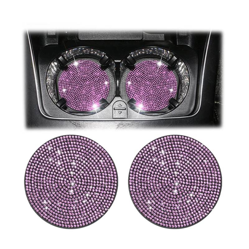 CGEAMDY Auto Getränkehalter Untersetzer, 2 Stück 7cm Bling Strass Anti-Rutsch Einsatz Untersetzer, Universal Glitzer Kristall Tasse Halter Untersetzer, Auto Innere Dekor Zubehör für Frauen (Rosa) von CGEAMDY