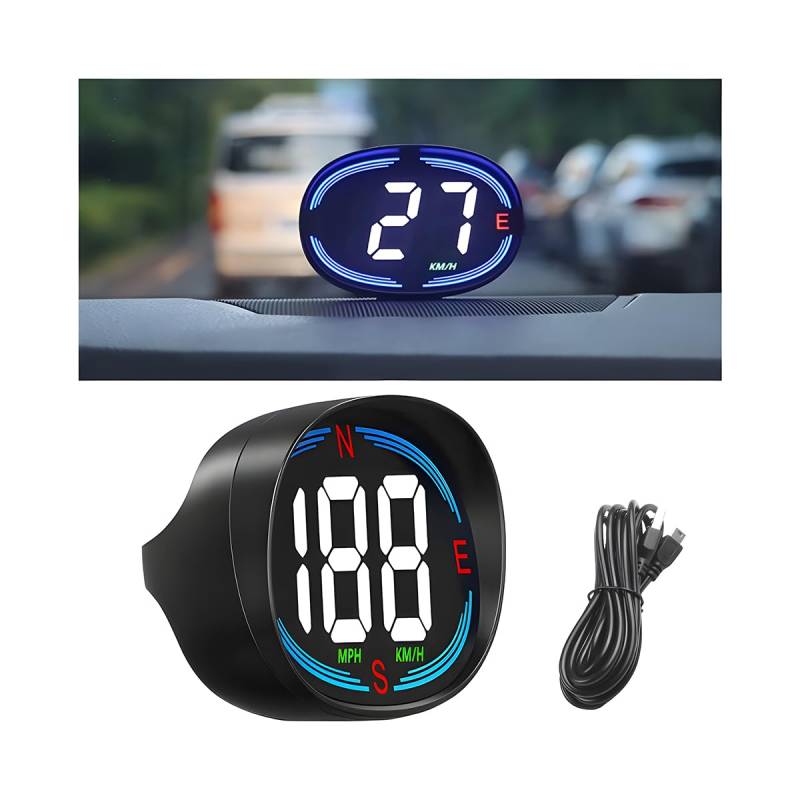 CGEAMDY Auto HUD Head-up Display LED-Projektor, GPS Geschwindigkeitsmesser Kilometerzähler, KMH & MPH Kompass Richtung Digitaler Tachometer mit Übergeschwindigkeitsalarm von CGEAMDY