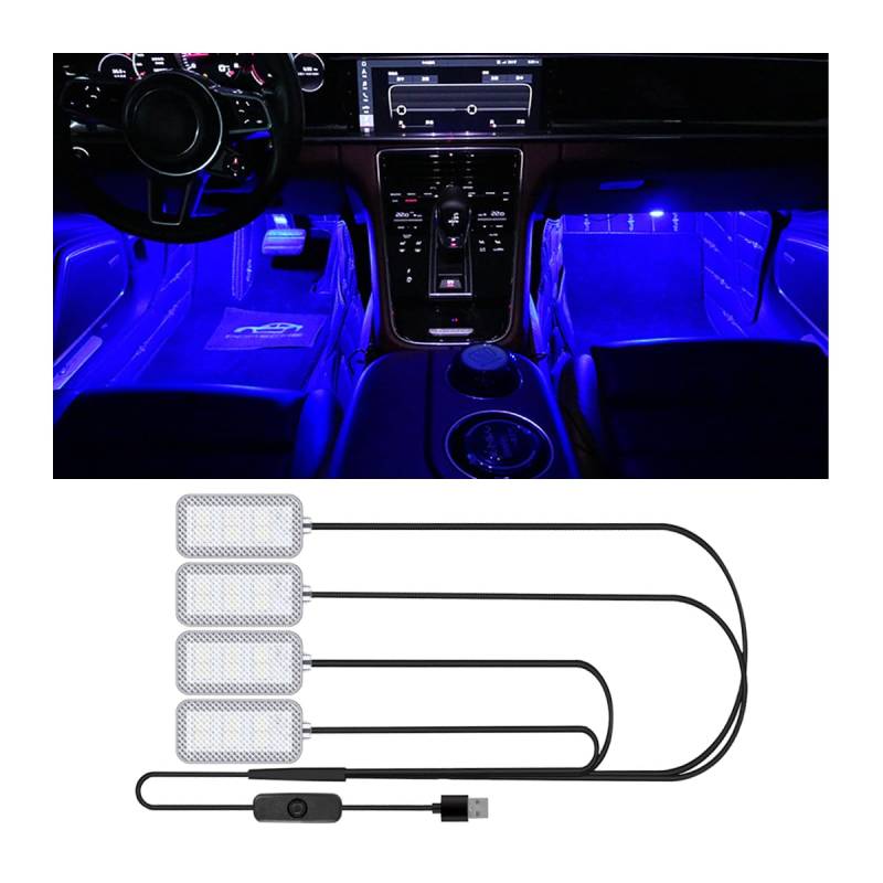 CGEAMDY Auto LED Innenbeleuchtung, Innenbeleuchtung Atmosphärenlicht Dekorativer Auto, Auto Innenraum 4 In1 Wasserdichtes LED-Streifenlicht Mit USB-Anschluss, Für Die Meisten Autos DIY Refit(Blau) von CGEAMDY