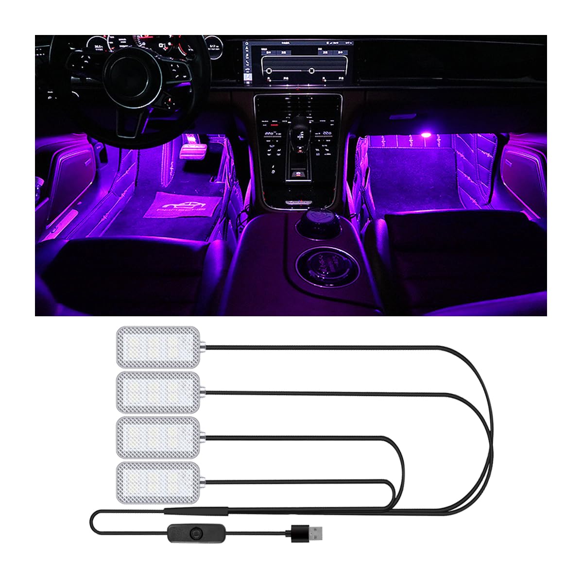 CGEAMDY Auto LED Innenbeleuchtung, Innenbeleuchtung Atmosphärenlicht Dekorativer Auto, Auto Innenraum 4 In1 Wasserdichtes LED-Streifenlicht Mit USB-Anschluss, Für Die Meisten Autos DIY Refit(Rosa) von CGEAMDY