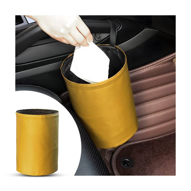 CGEAMDY Auto-Mülleimer, Auto Mülleimer Faltbar Wasserdichter Mülleimer Multifunktionaler Auto-Organizer-Mülleimer, Stylischer PU Leder Wasserdicht Müllbehälter (Beige) von CGEAMDY