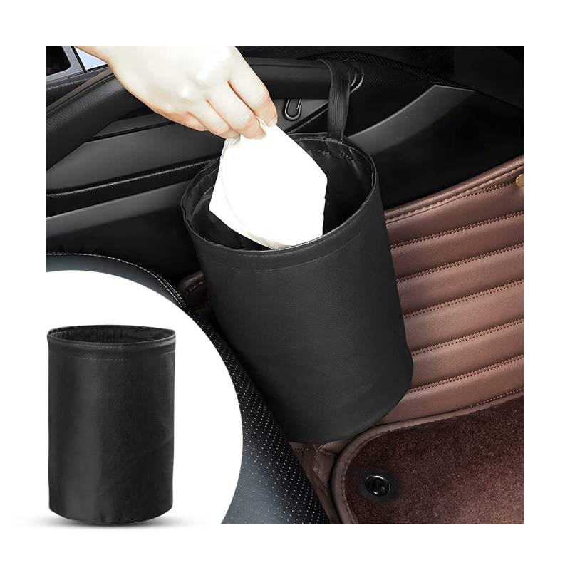 CGEAMDY Auto-Mülleimer, Auto Mülleimer Faltbar Wasserdichter Mülleimer Multifunktionaler Auto-Organizer-Mülleimer, Stylischer PU Leder Wasserdicht Müllbehälter (Schwarz) von CGEAMDY