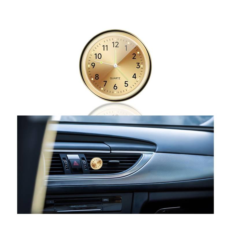 CGEAMDY Auto-Uhr, Fahrzeug Armaturenbrett Uhr Für Autos, Autos Armaturenbrett Autouhr, Fahrzeug Armaturenbrett Uhr, Quartz Uhr Für Armaturenbretts Kleine Home Decor Innendekoration(Gold) von CGEAMDY