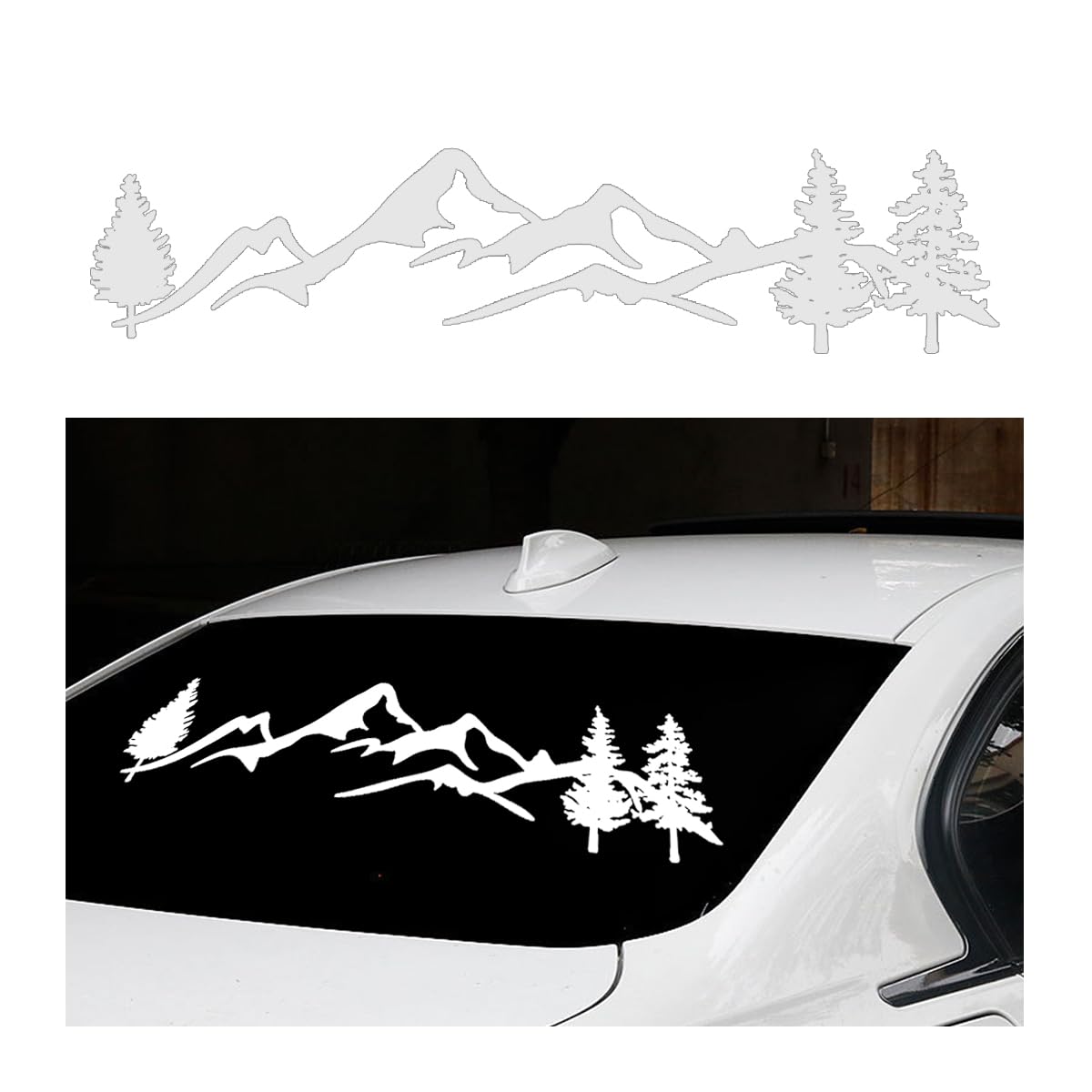 CGEAMDY Autofenster Wald Aufkleber, Schnee Berg Baum Autoaufkleber, Berg Aufkleber Baum Wald Vinyl Grafik, Auto Karosserie Universal Aufkleber(D-791 weiß) von CGEAMDY