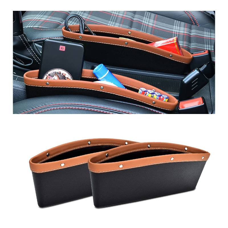 CGEAMDY Autositz Gap Aufbewahrungsbox Organizer, Autositz Side Gap Filler, Seat Crevice Slit Pockets, Vordersitz-Lückenfüller um Gegenstände Zu Verstauen(Braun) von CGEAMDY