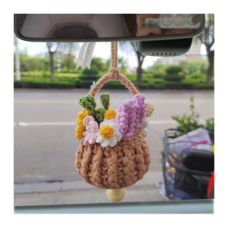 CGEAMDY Autospiegel Anhänger, Auto Dekoration Hand gestrickt Anhänger, Cute Potted Plants Crochet Car Mirror Hanging Accessories, Auto hängende Ornament Für Autos LKW von CGEAMDY