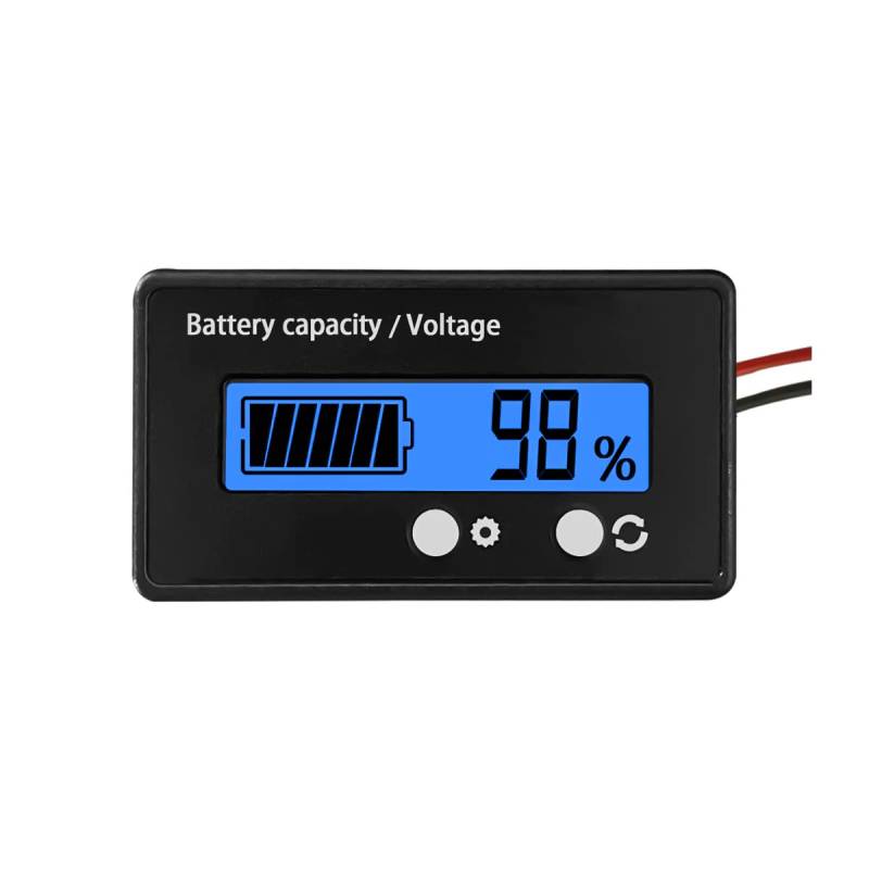 CGEAMDY Batteriekapazität Spannung Meter mit Alarm, DC 12V 24V 36V 48V Blei-Säure und Lithium Lon Batterietester, Batterie Kapazität Voltmeter Monitor(Blau) von CGEAMDY