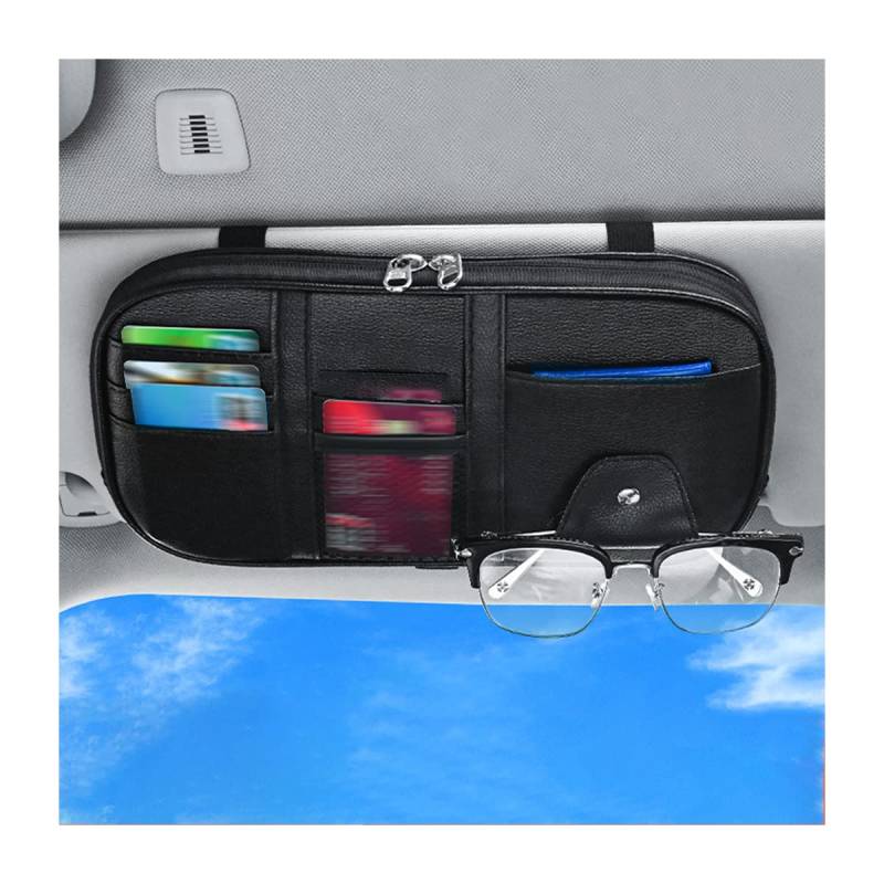 CGEAMDY Black Auto Sonnenblende Organizer, Auto Interieur Leder Zubehör Aufbewahrungstasche Beuteltasche, Auto Sun Visor Organizer, Tasche für Kartenlizenzschlüssel Handy Rechnung Dokument von CGEAMDY