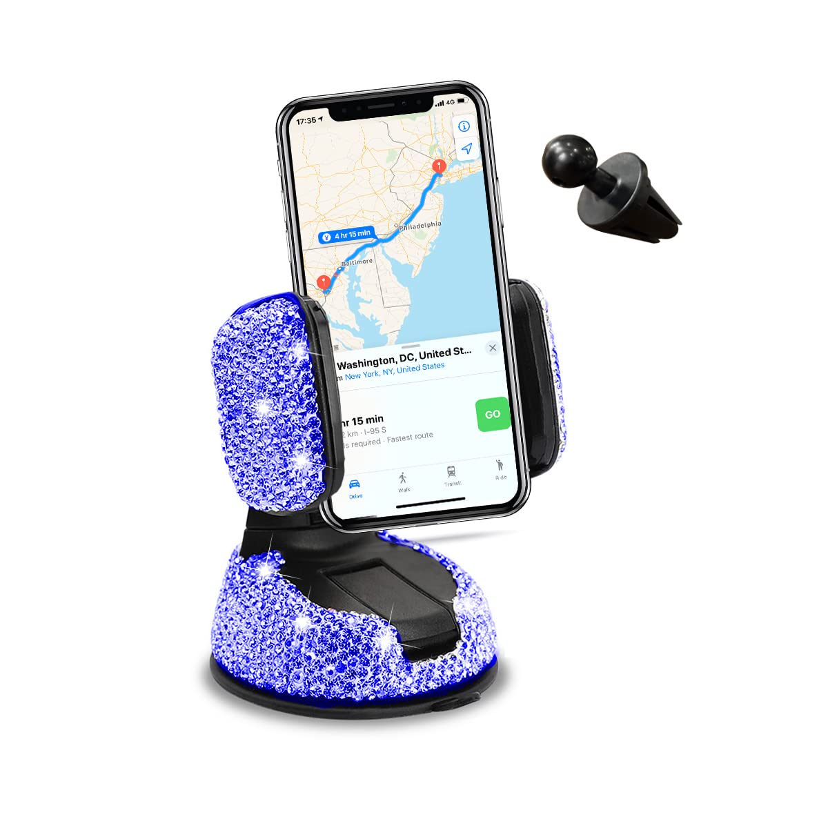 CGEAMDY Bling Autotelefonhalter, 360 Grad Drehung Glitzer Strass Dekoration Smartphone Handy Halter, Multifunktionaler Autotelefonhalter Für Frauen Und Mädchen(Blau) von CGEAMDY