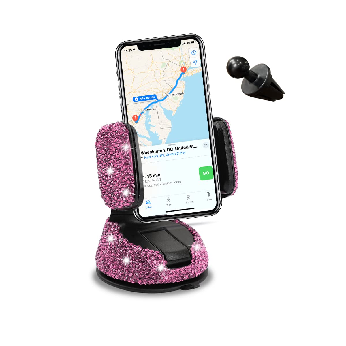 CGEAMDY Bling Autotelefonhalter, 360 Grad Drehung Glitzer Strass Dekoration Smartphone Handy Halter, Multifunktionaler Autotelefonhalter Für Frauen Und Mädchen(Rosa) von CGEAMDY