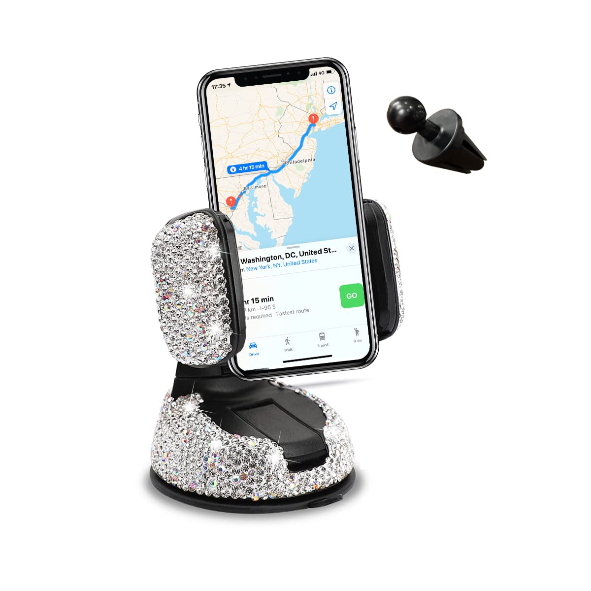 CGEAMDY Bling Autotelefonhalter, 360 Grad Drehung Glitzer Strass Dekoration Smartphone Handy Halter, Multifunktionaler Autotelefonhalter Für Frauen Und Mädchen （Weiß） von CGEAMDY