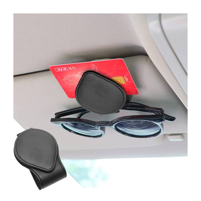 CGEAMDY Brillenhalter Für Auto Sonnenblende, Universal Auto Visier Brille Halterung, Magnetischer Leder Brillenhalter Clip Für Auto, Ticket Karten Clip Brillen Halterung Geschenke (Schwarz) von CGEAMDY