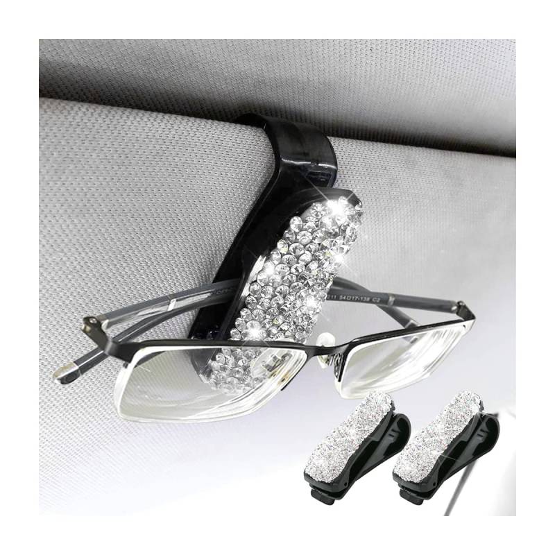 CGEAMDY Brillenhalter für Auto, 2 Stück Brillenhalter für Auto aus Strass, Clips für Sonnenblende für Auto, Sonnenblende für Brillen, Karten (weiß) von CGEAMDY