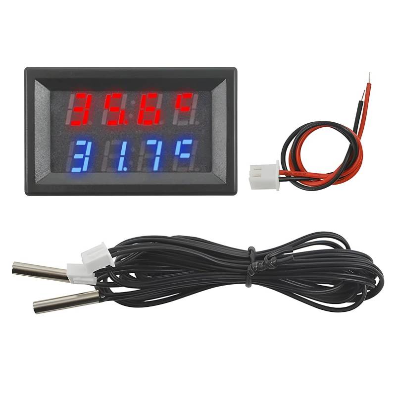 CGEAMDY Dual-Digital-Display-Temperatur-Messgerät, DC 4-28V wasserdicht NTC-Temperatur-Sensor-Sonde-Detektor-Messgerät, Digital-Thermometer Temperatur-Sensor-Tester von CGEAMDY