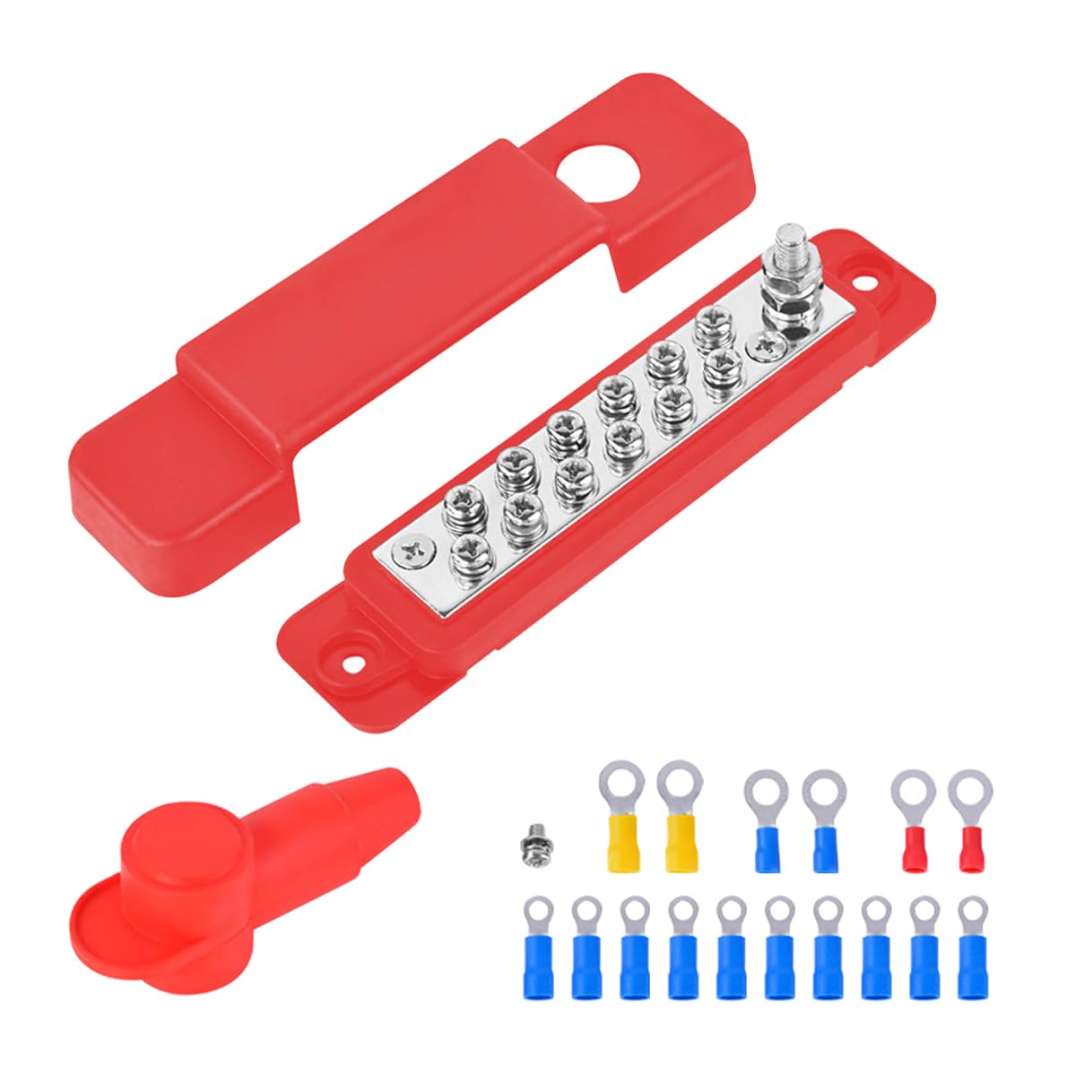 CGEAMDY Klemmenblöcke Sammelschiene, 48V DC Sammelschienen Verteilerblock, Sammelschiene 150A Sammelschienenblock Mit Abdeckung, Für Auto, Boot, Wohnwagen(Rot) von CGEAMDY