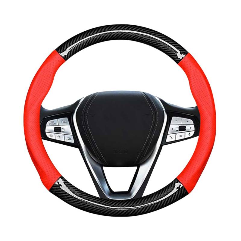 CGEAMDY Lenkradbezug Auto, Mikrofaser-Leder-Lenkradabdeckung, Sport Anti Rutsch Universal Lenkradbezug, Lenkrad Abdeckung Echtes Leder Breathable Anti Slip(Rot) von CGEAMDY