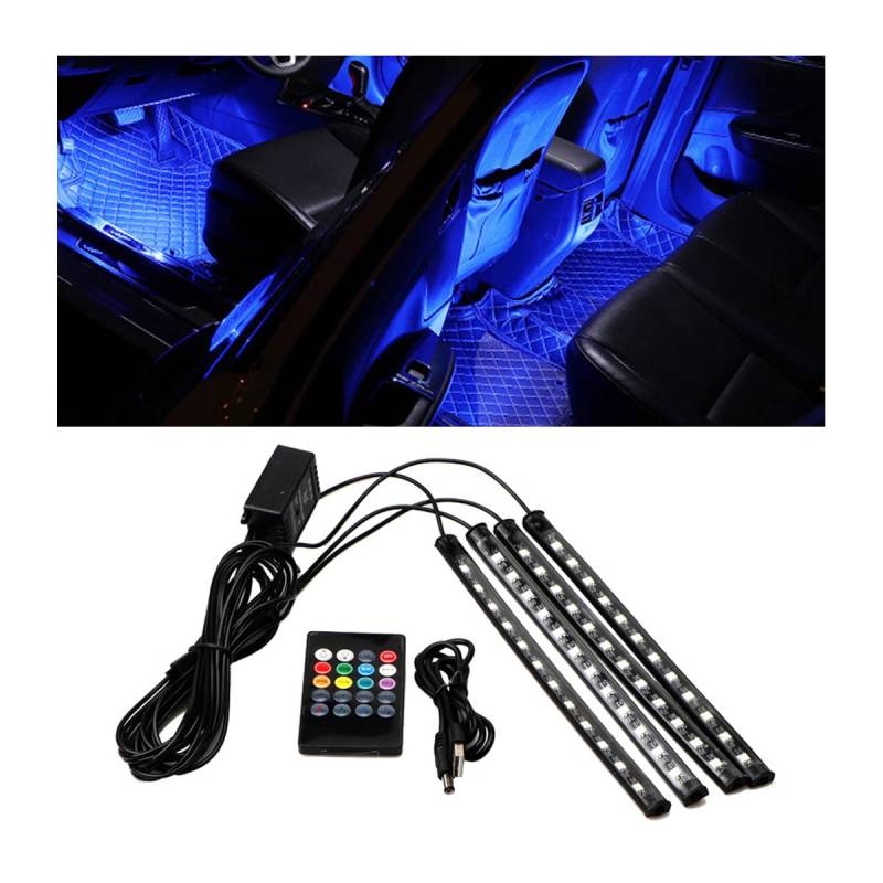 CGEAMDY RGB Auto LED Streifen, Steuerbare Innenbeleuchtung Auto, Auto Fußraumbeleuchtung, Musik Auto Streifen Atmosphäre Licht mit USB-Port und Fernbedienung, Deko Weihnachten, Musikmodus von CGEAMDY