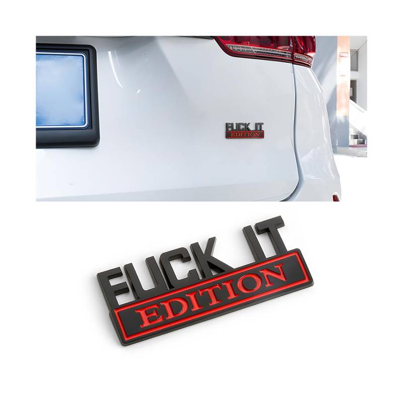 CGEMDY Selbstklebende Auto-Emblem-Autoaufkleber, Fuck It Edition, Geeignet für Autoinnen-und Außendekoration oder Glasoberflächen 3D-Buchstaben Aufkleber (Schwarz-Rot) von CGEAMDY