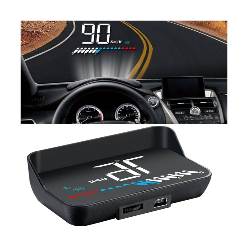 CGEAMDY Universal Auto Huds Head Up Display, Universal Obd2 Und Gps Dual System Geschwindigkeitsmesser, Head Up Auto Obd2 & Gps Hud Display, Head-Up Display Obd2 Und Gps Hud Dual System Tachometer von CGEAMDY